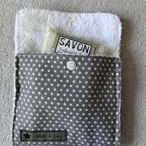 Pochette savon ou shampoing solide - Gris étoiles blanches