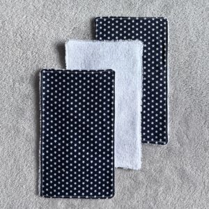 Lingettes lavables (Lot de 10) - Rectangulaires - Bleu marine étoiles blanches