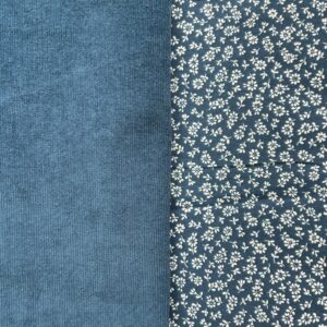 Sac banane velours - Bleu foncé / Coton fleuri bleu