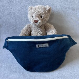 Sac banane velours - Bleu foncé / Coton fleuri bleu