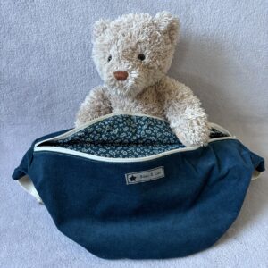 Sac banane velours - Bleu foncé / Coton fleuri bleu