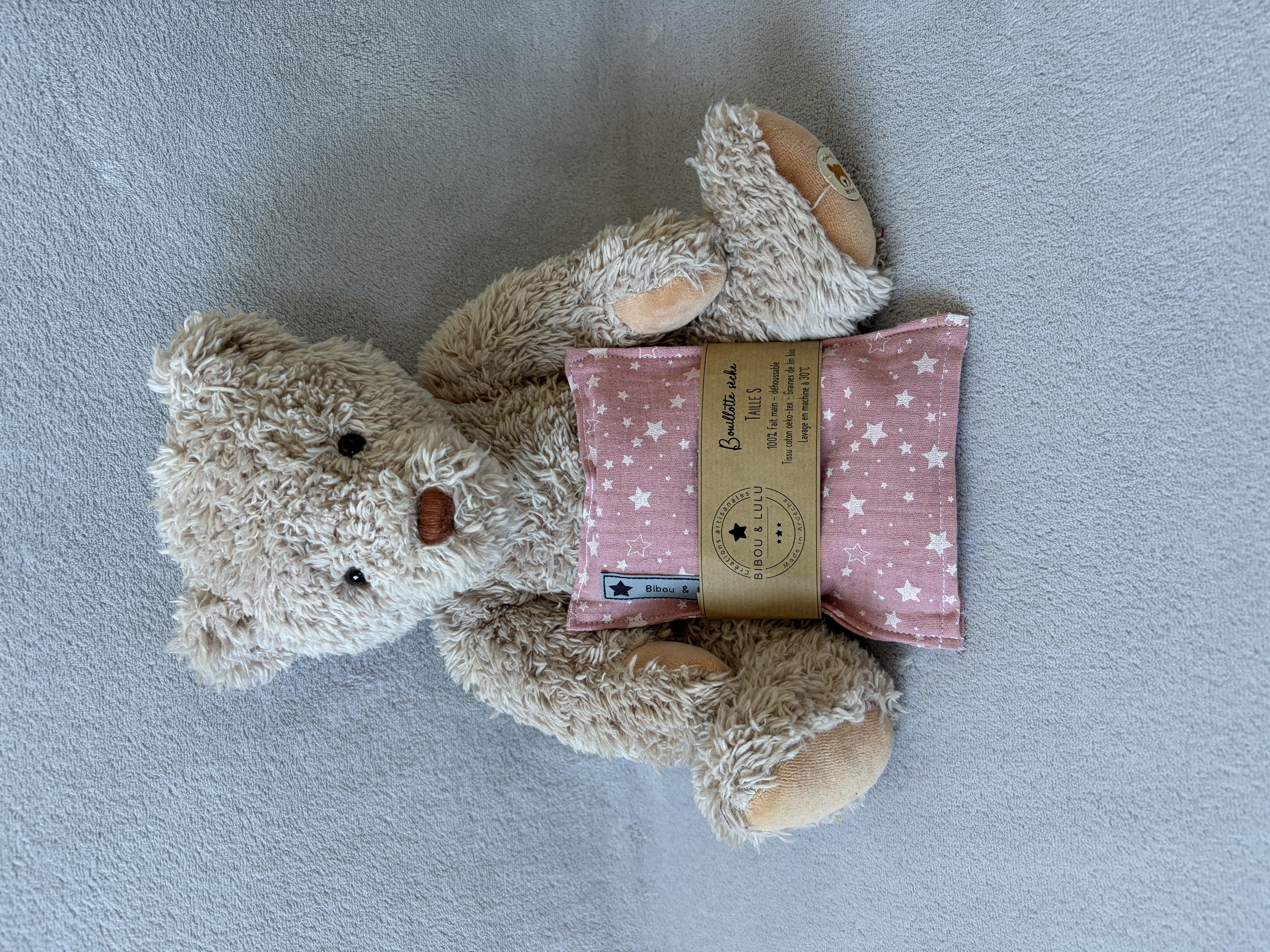 Bouillotte sèche (graines de lin bio) Taille S - Rose étoiles