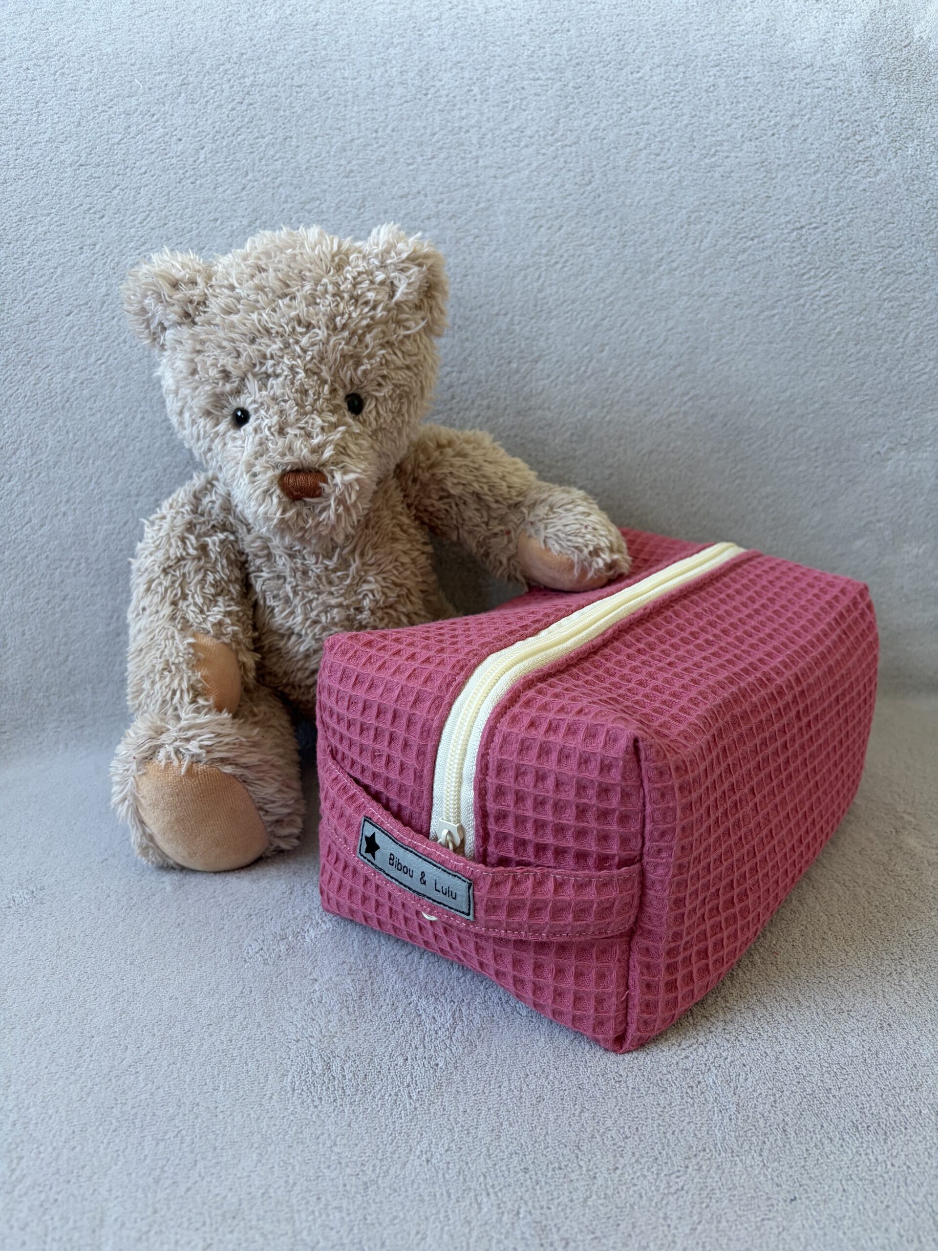 Trousse de toilette isotherme - Modèle nid d'abeille - Vieux rose